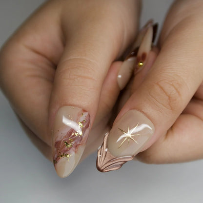 Aurabella™ – Golden Almond Shaped Nail Set (50% Off)