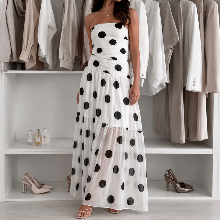 Soliana™ – Sheer Tiered Polka Dot Dress