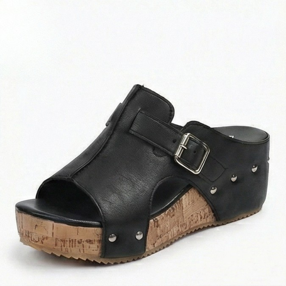 Solana™ – Retro Cork Wedge Sandals with Rivet Detail
