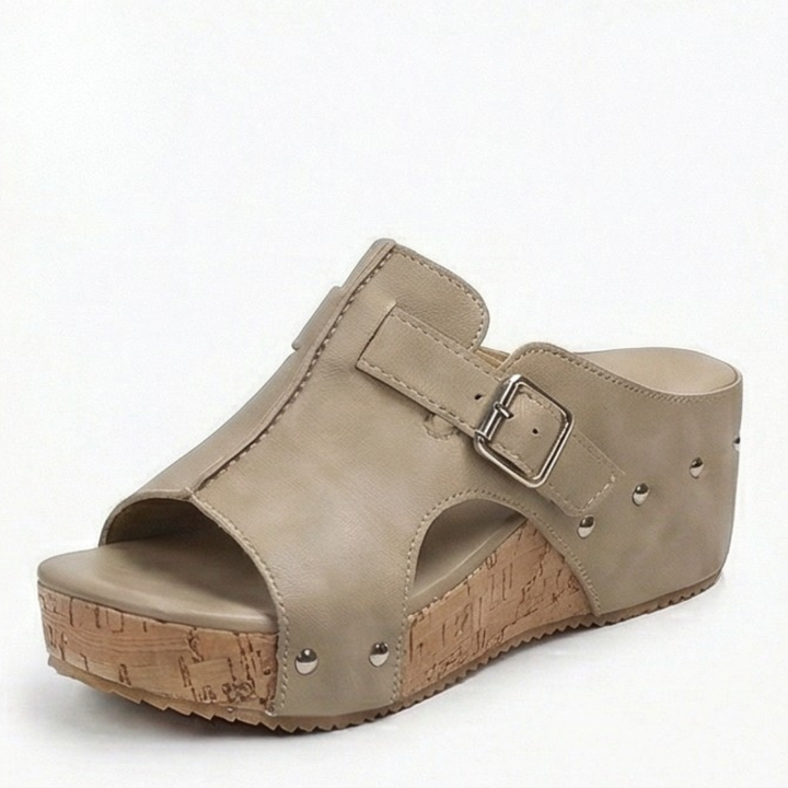 Solana™ – Retro Cork Wedge Sandals with Rivet Detail