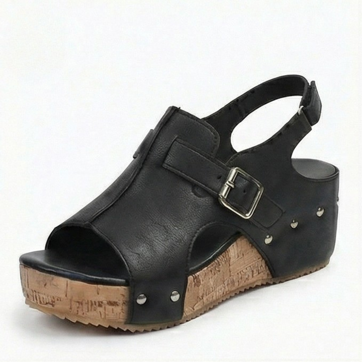 Solana™ – Retro Cork Wedge Sandals with Rivet Detail