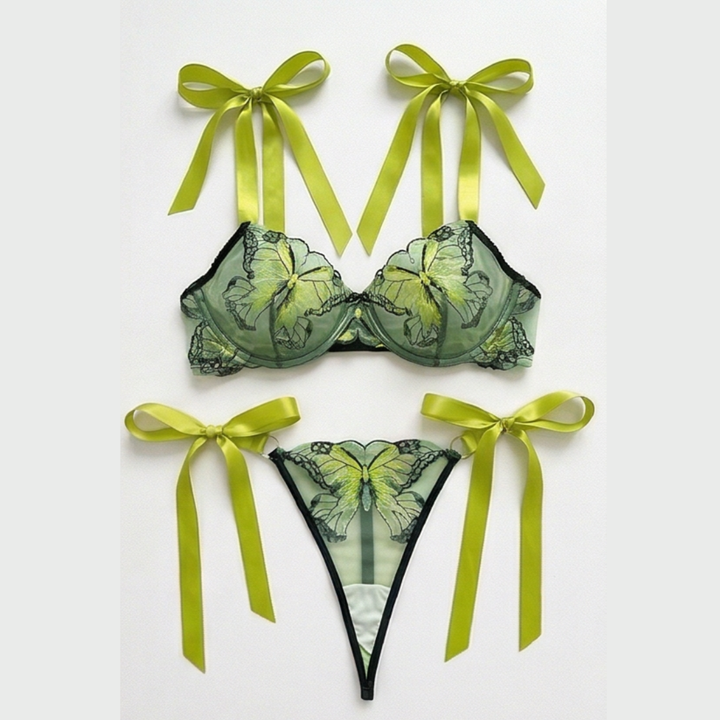Fiorelle™ Butterfly Embroidered Mesh Lingerie Set
