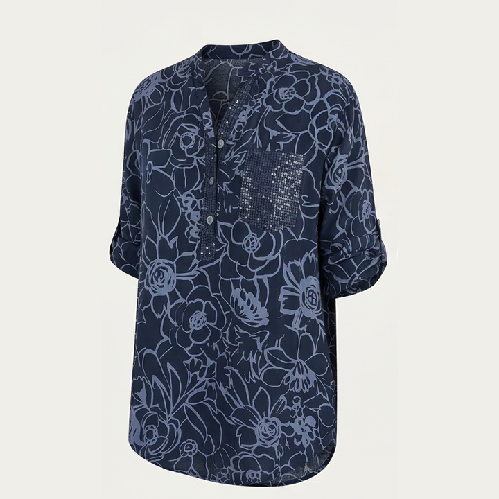 Florenne™ – Sequin Pocket Floral Blouse