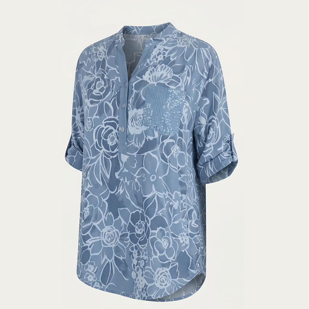 Florenne™ – Sequin Pocket Floral Blouse