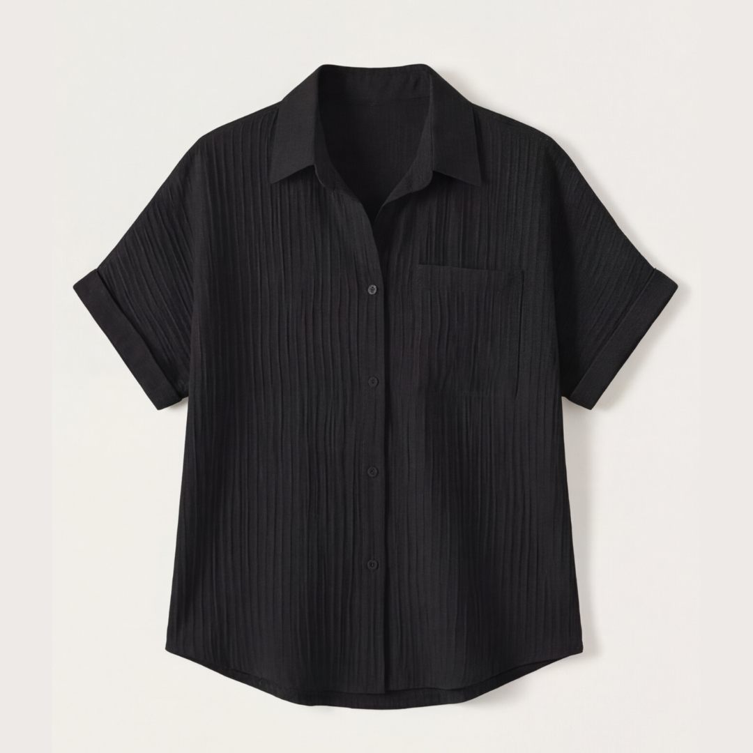 Vivara™ – Textured Crinkle Button Down Blouse