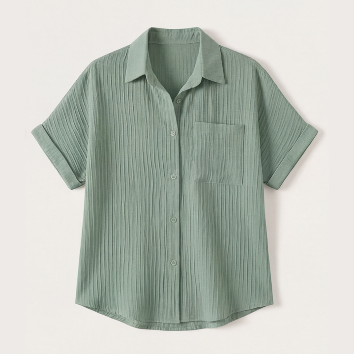 Vivara™ – Textured Crinkle Button Down Blouse