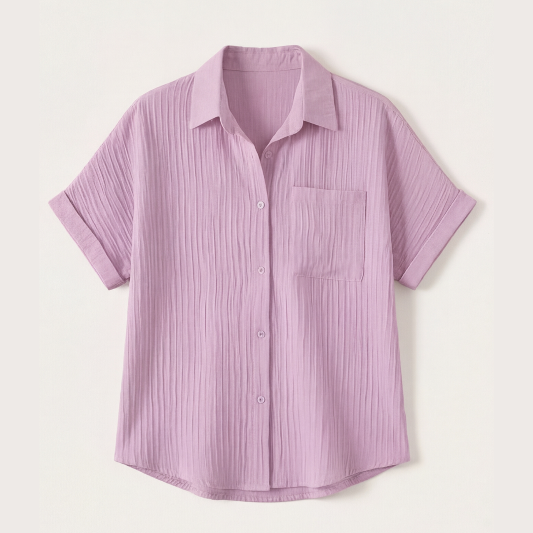 Vivara™ – Textured Crinkle Button Down Blouse