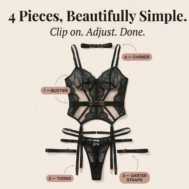 Velaire™ – 4 Piece Structured Lace Lingerie Set