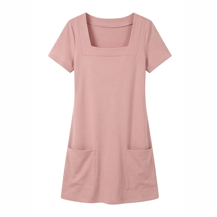 Daylyn™ – Square Neck Jersey Mini Dress with Pockets