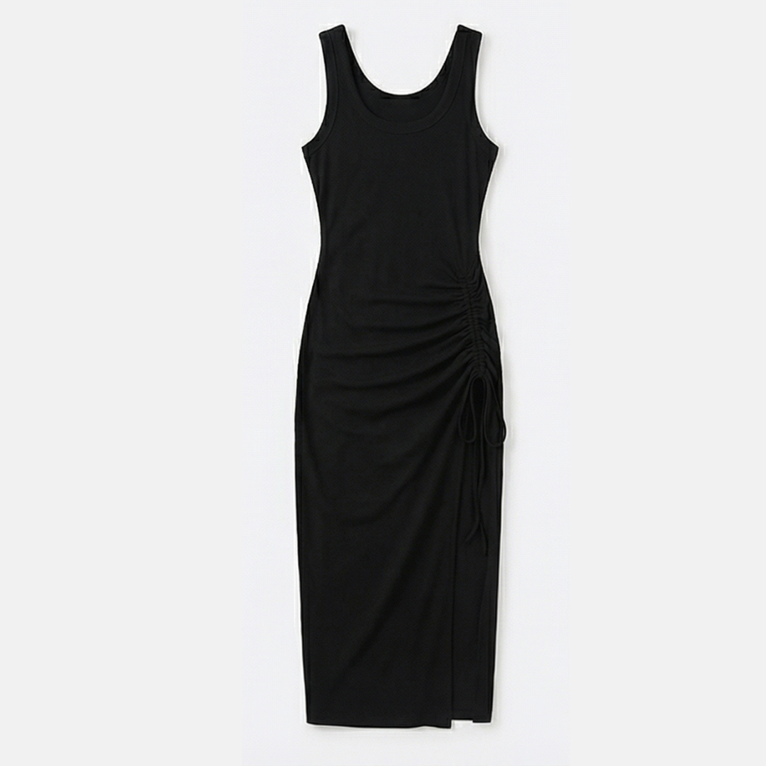 Solara™ — Ribbed Maxi Dress with Drawstring Slit