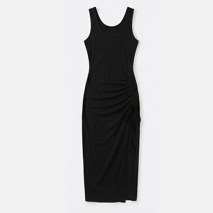 Solara™ — Ribbed Maxi Dress with Drawstring Slit