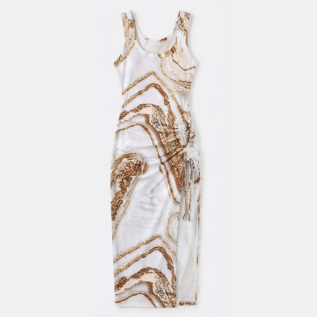 Solara™ — Ribbed Maxi Dress with Drawstring Slit