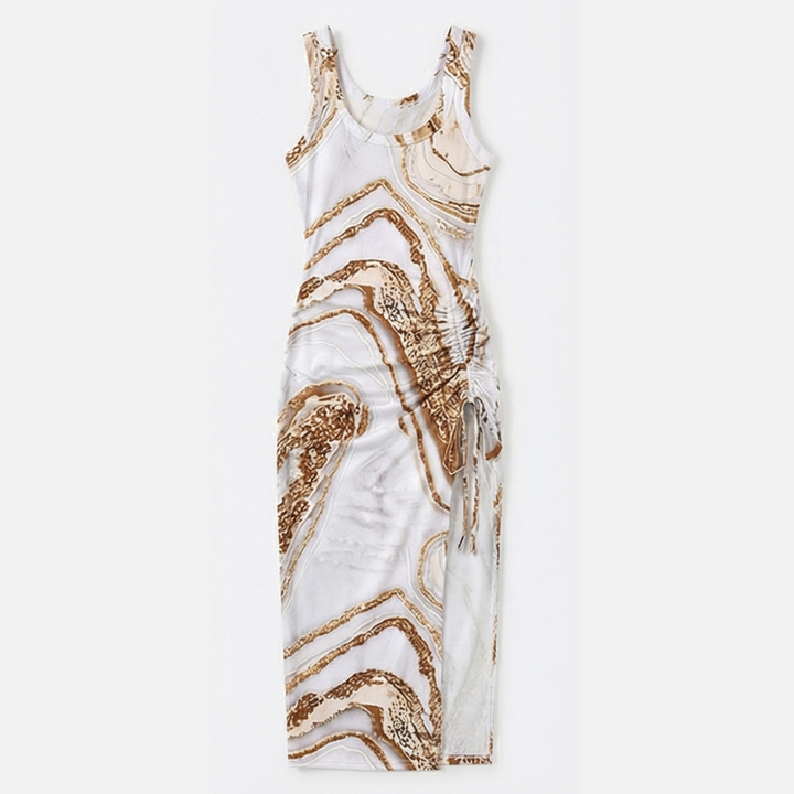 Solara™ — Ribbed Maxi Dress with Drawstring Slit