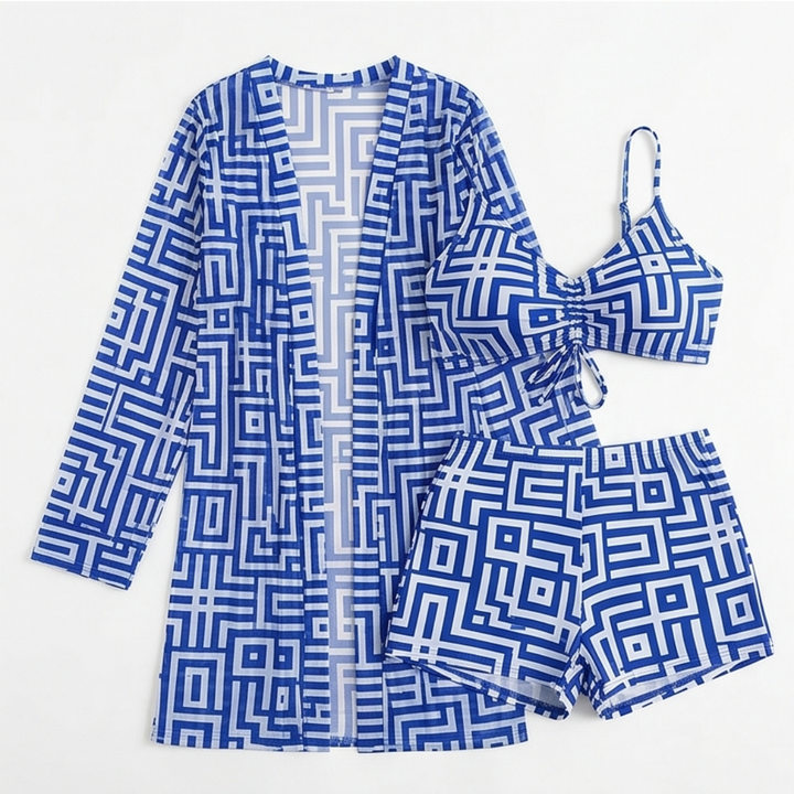 Solena™ 3 Piece Geometric Swim Set with Cover-up