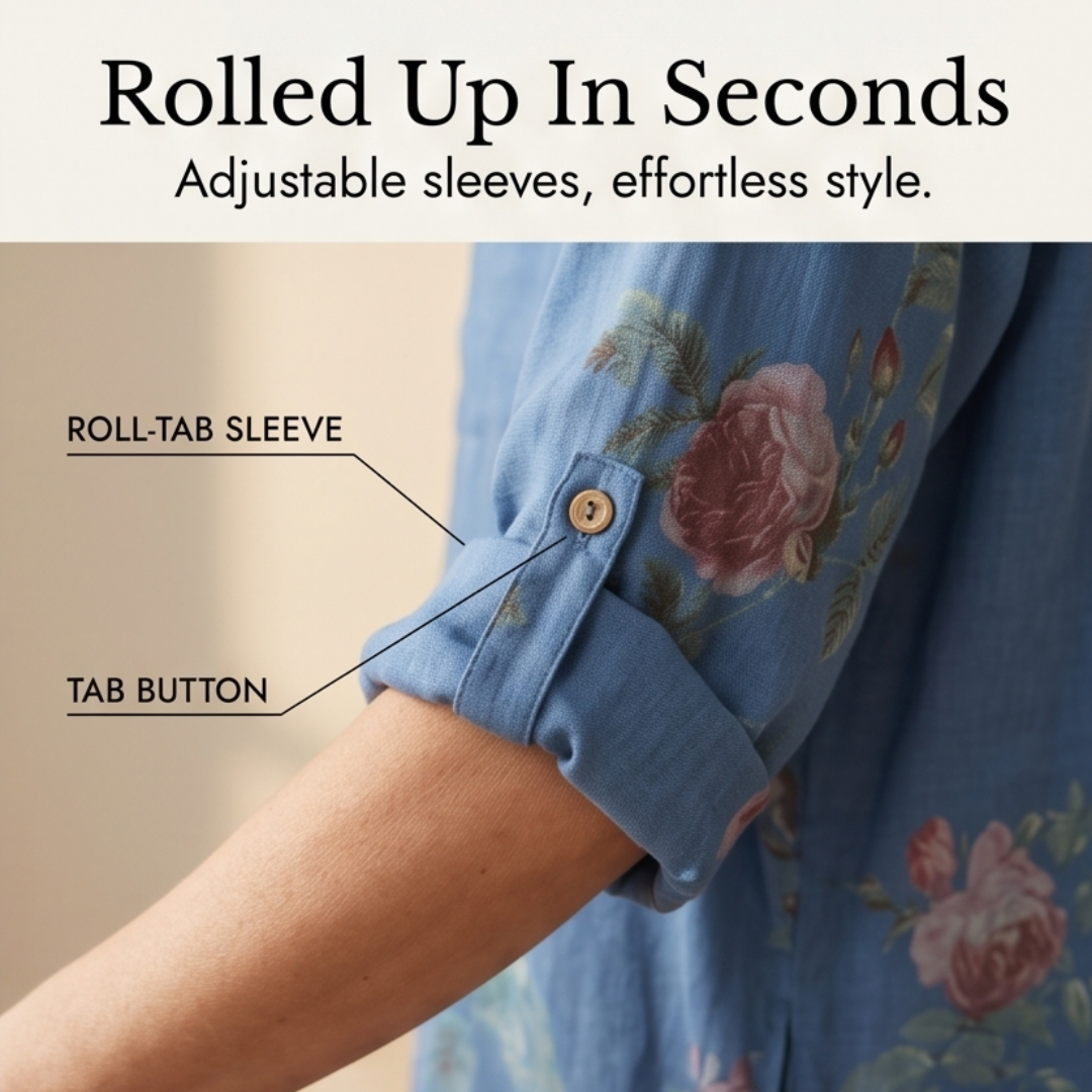 Rosalie™ – Floral Cotton Linen Shirt Dress