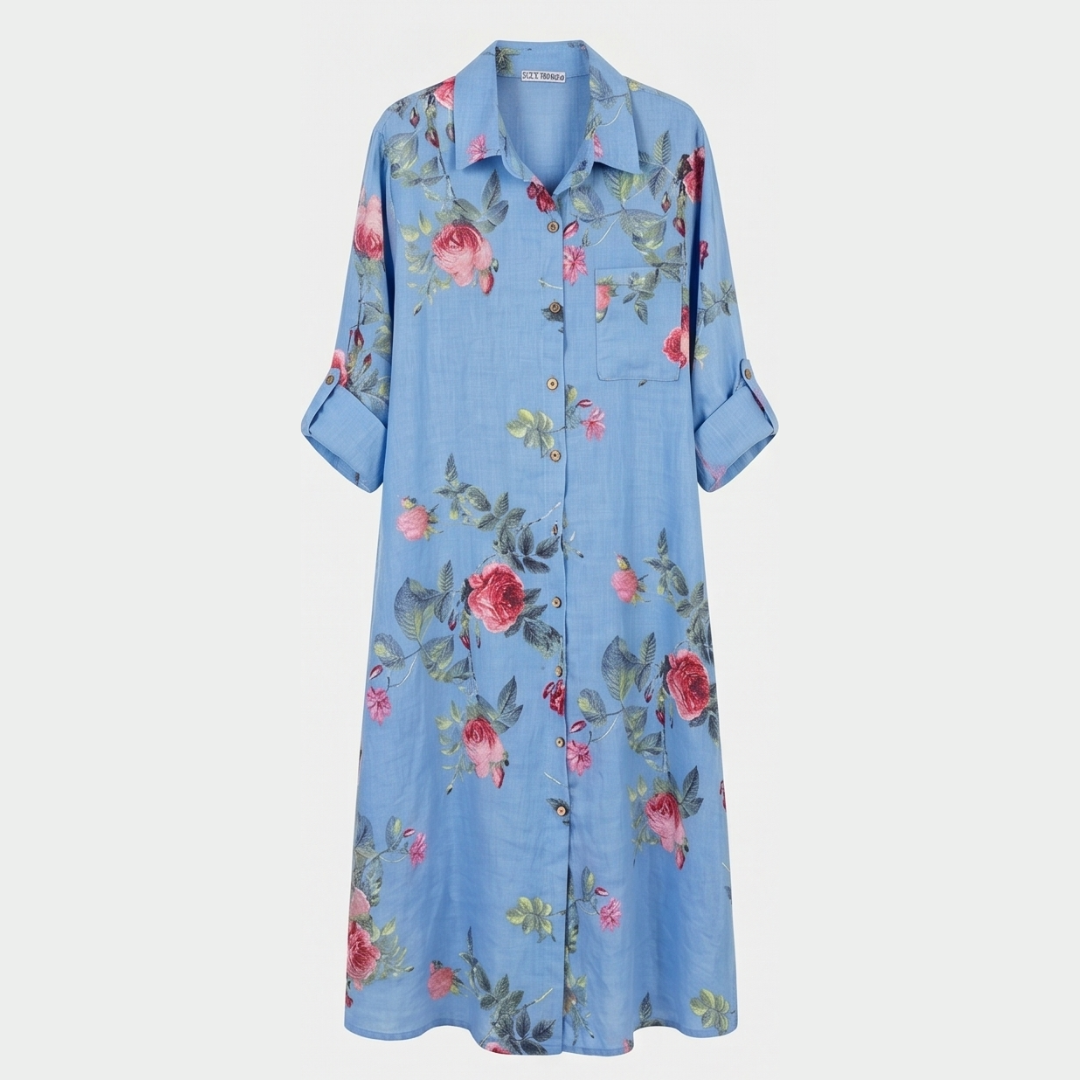 Rosalie™ – Floral Cotton Linen Shirt Dress