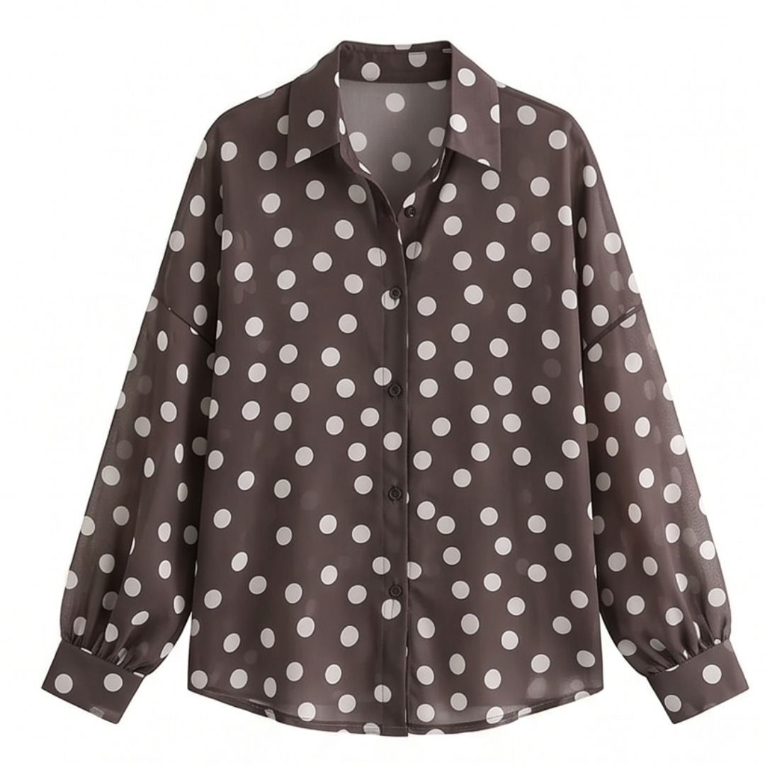 Maisova™ – Satin Polka Dot Button-Down Blouse