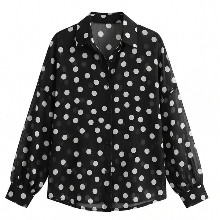 Maisova™ – Satin Polka Dot Button-Down Blouse