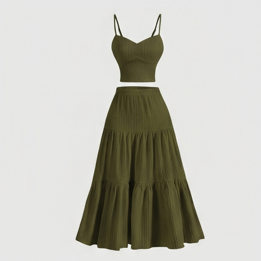 Solavie™ Tiered Maxi Skirt & Cami Matching Set