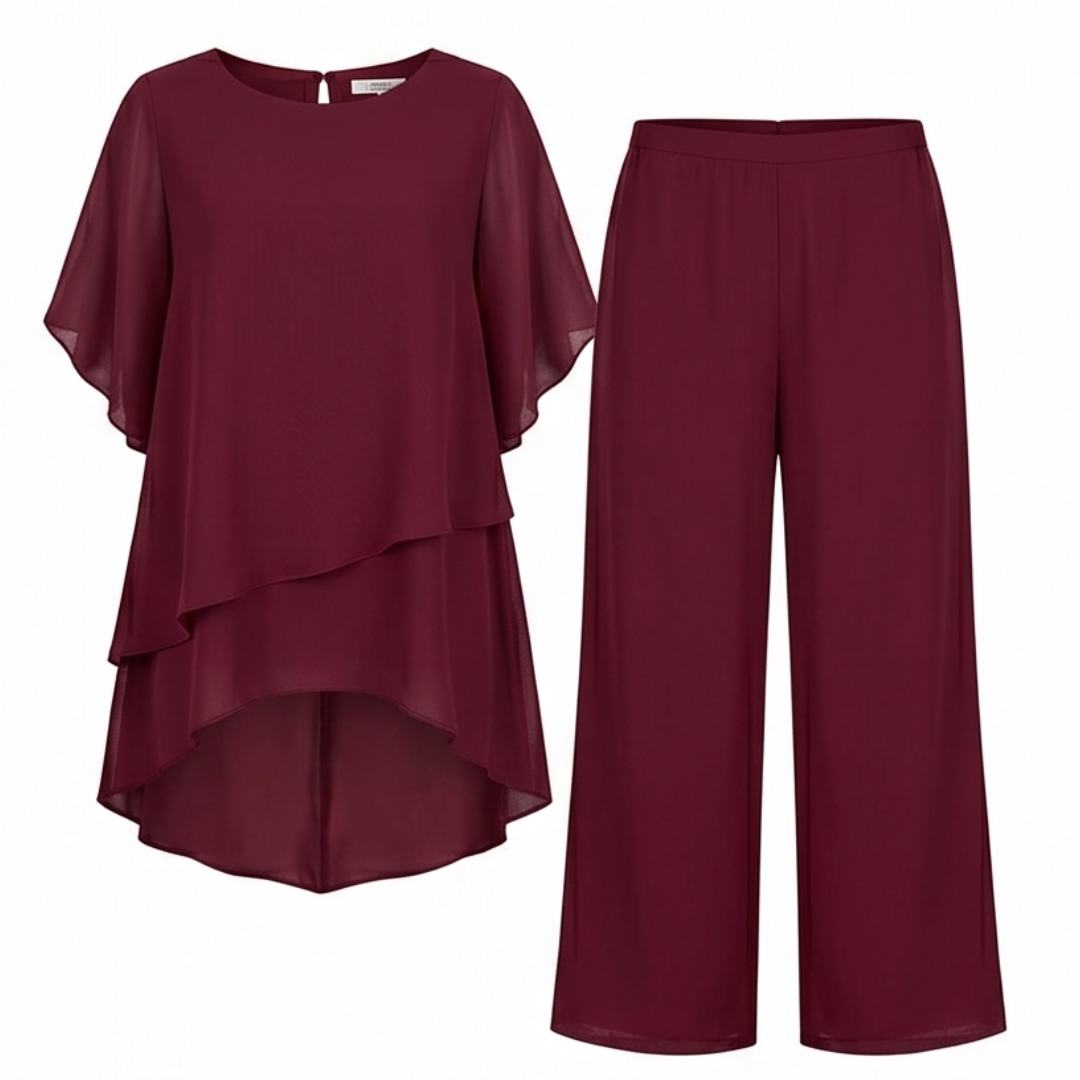 Graziella™ – Chiffon Two-Piece Set with Asymmetric Top