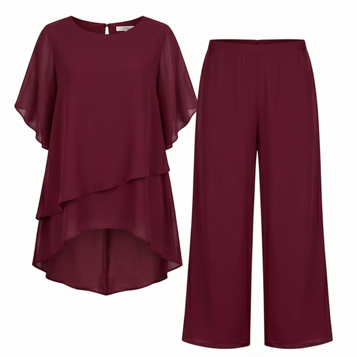 Graziella™ – Chiffon Two-Piece Set with Asymmetric Top
