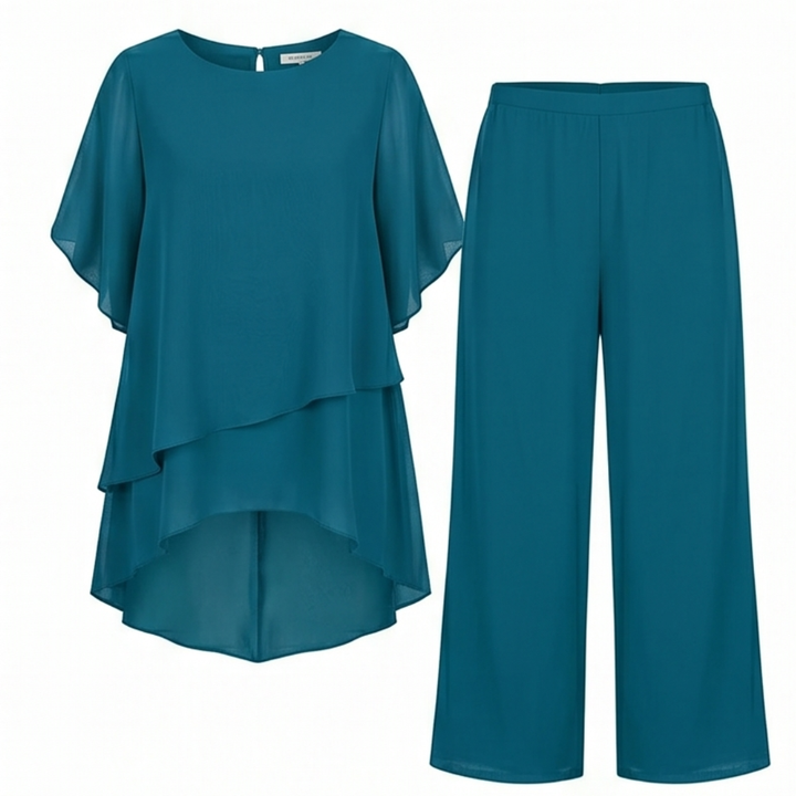 Graziella™ – Chiffon Two-Piece Set with Asymmetric Top