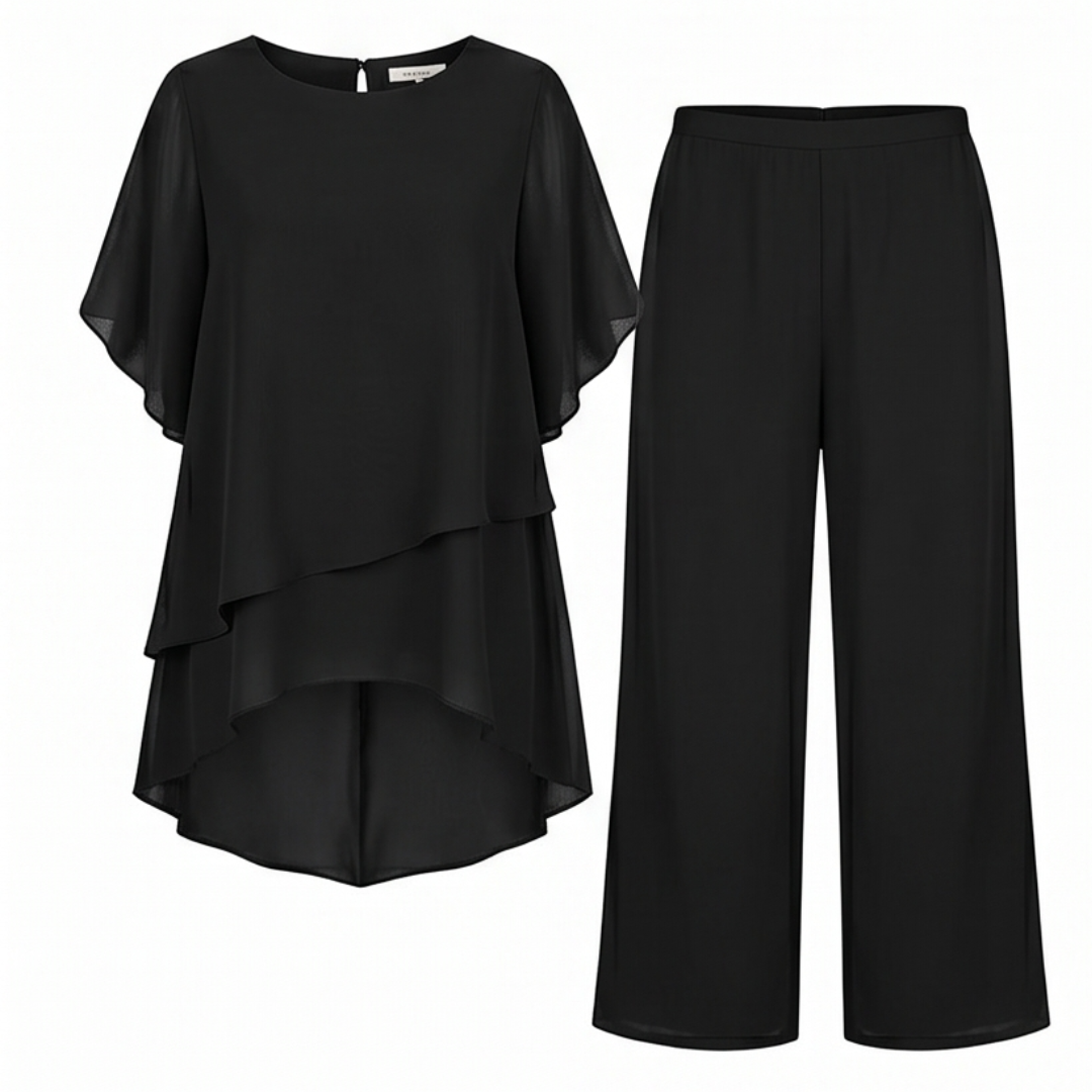 Graziella™ – Chiffon Two-Piece Set with Asymmetric Top