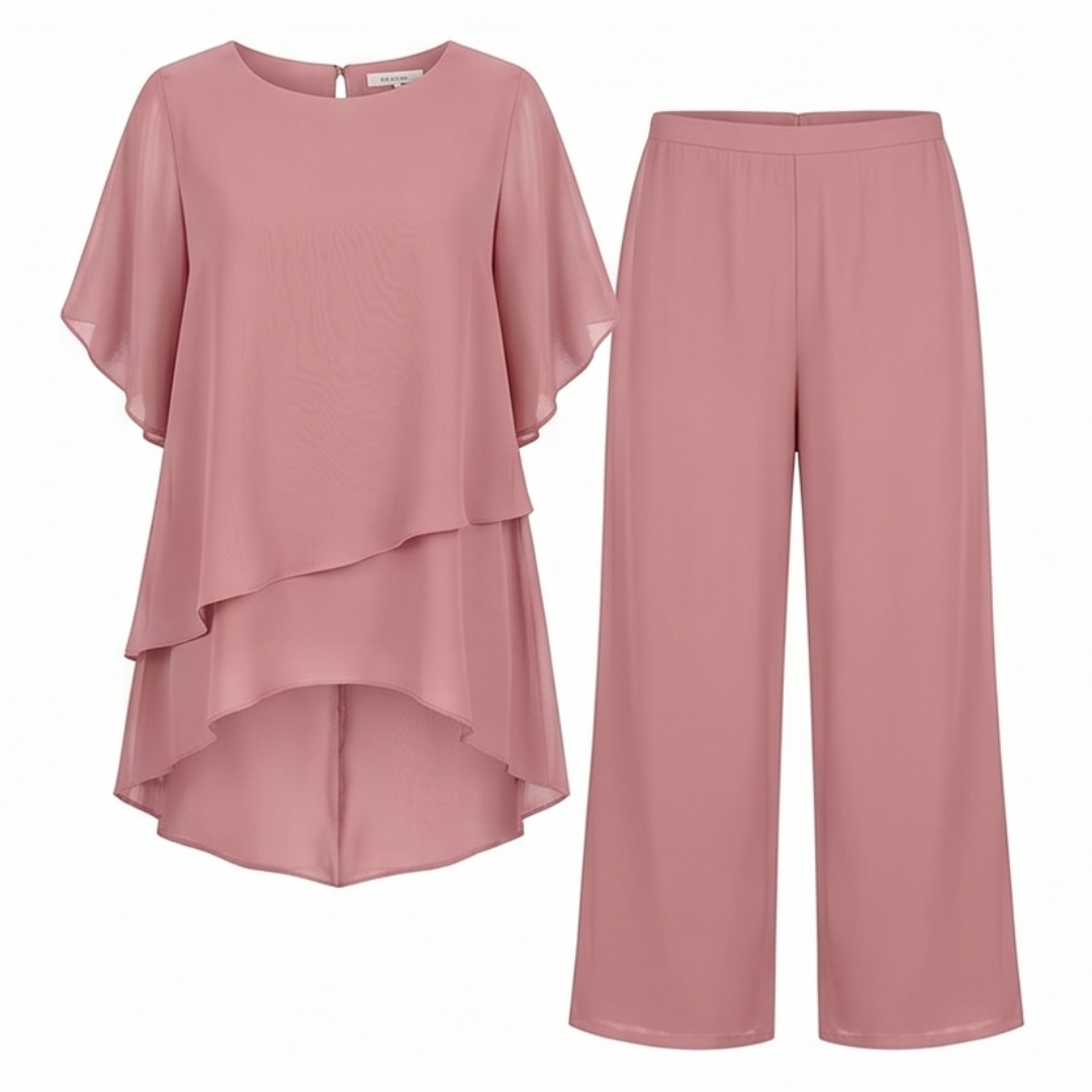 Graziella™ – Chiffon Two-Piece Set with Asymmetric Top