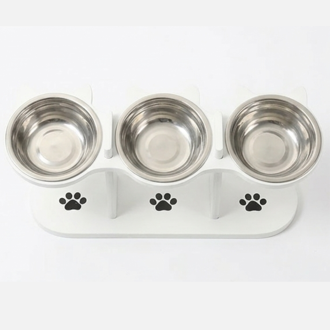 PawNest™ 3-Bowl Wooden Pet Feeding Station