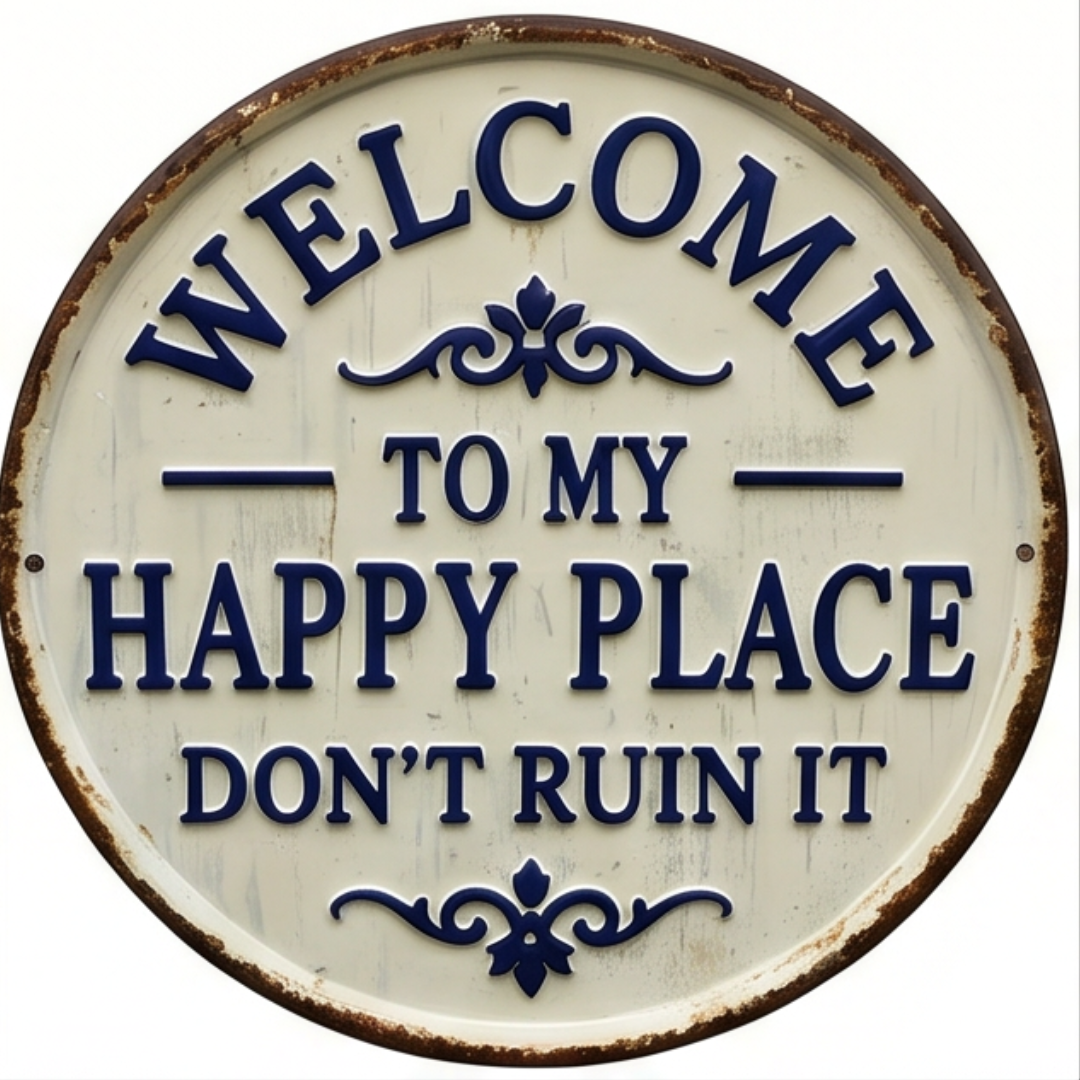 Hollyfield™ – Vintage Metal Happy Place Sign