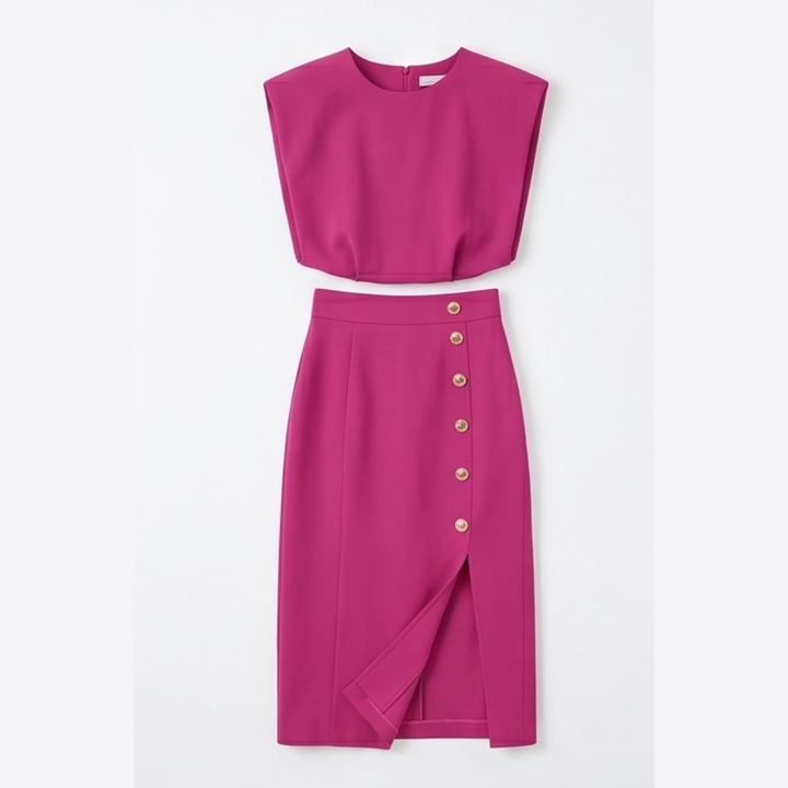 Velora™ Gold-Button Slit Midi Dress for Work and Evening