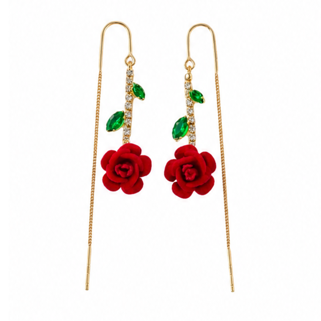 Roselyn™ – Romantic Rose and Emerald Earrings