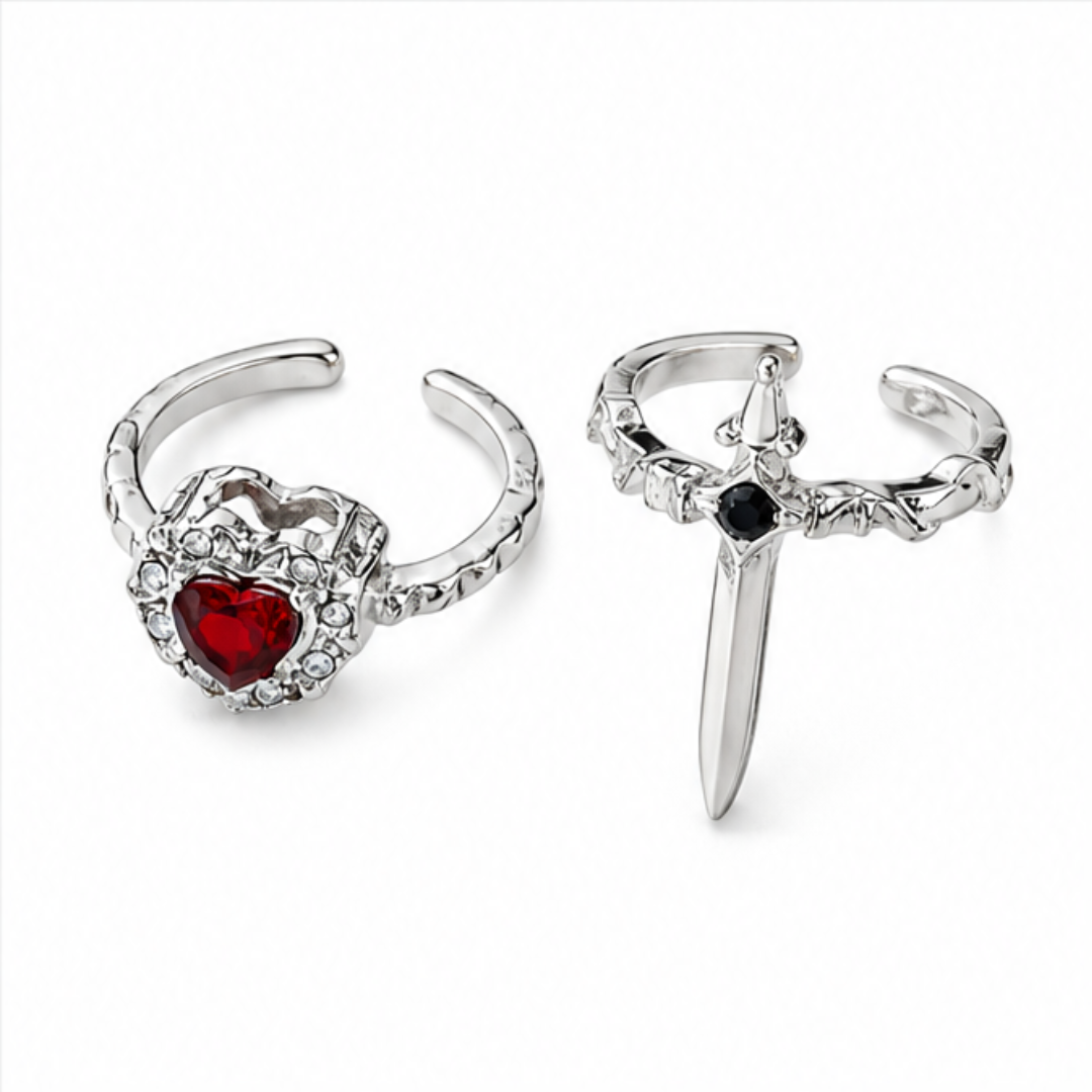 Noctelle™ Pierced Heart Ring Set with Garnet Stone