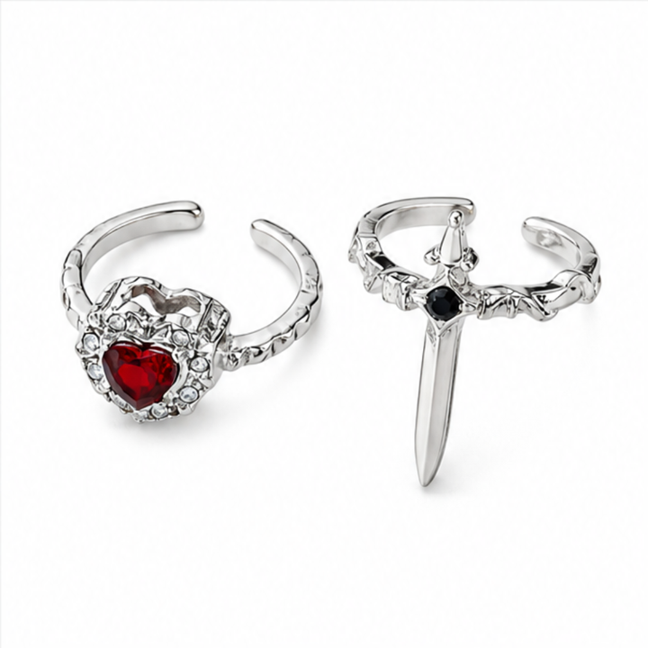 Noctelle™ Pierced Heart Ring Set with Garnet Stone