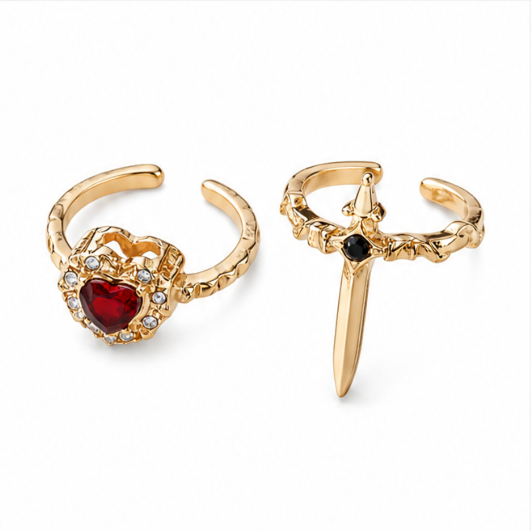 Noctelle™ Pierced Heart Ring Set with Garnet Stone