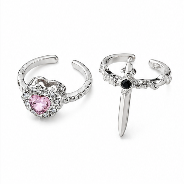 Noctelle™ Pierced Heart Ring Set with Garnet Stone