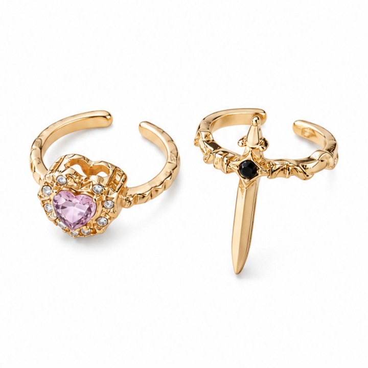 Noctelle™ Pierced Heart Ring Set with Garnet Stone