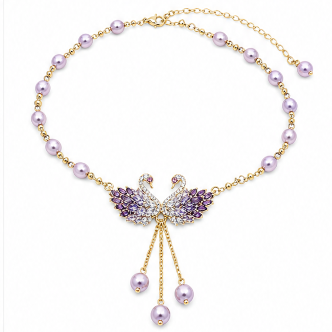 Lunabelle™ Twin-Swan Pearl Tassel Necklace