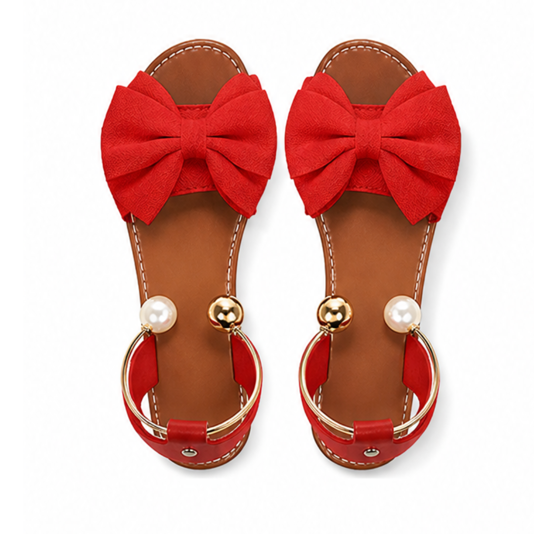 Lunabow™ Bow Flat Sandals with Pearl Ankle Cuff