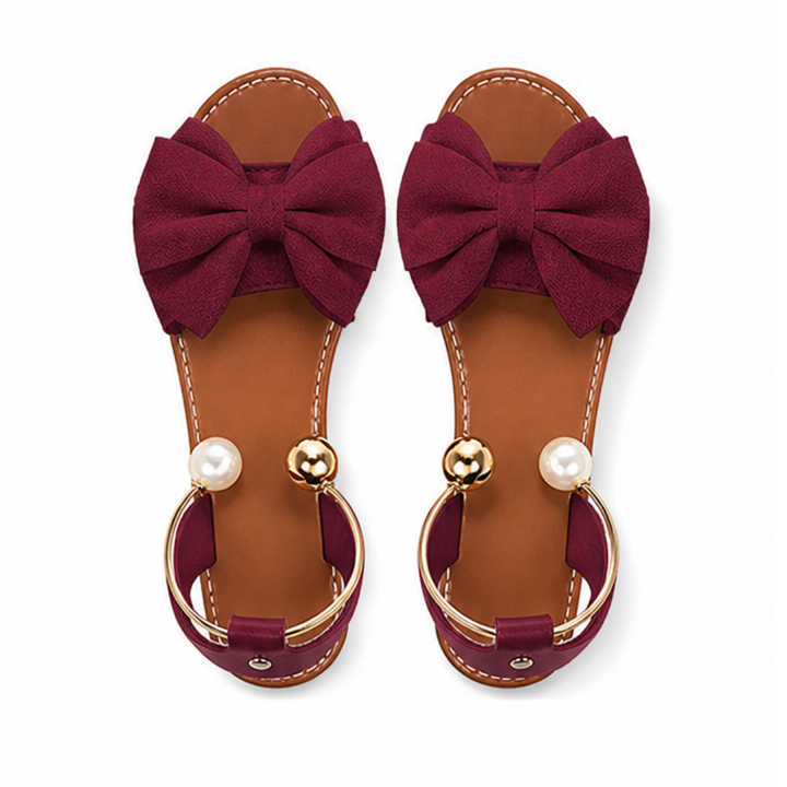 Lunabow™ Bow Flat Sandals with Pearl Ankle Cuff