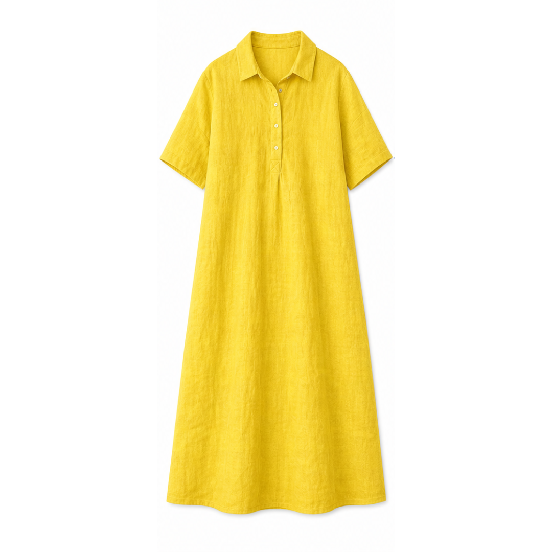 Lunavia™ – Linen Polo Midi Dress for Easy Everyday Style