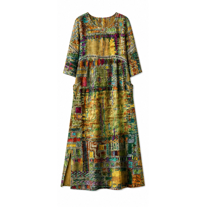 Tessara™ – Painterly Patchwork Midi Dress