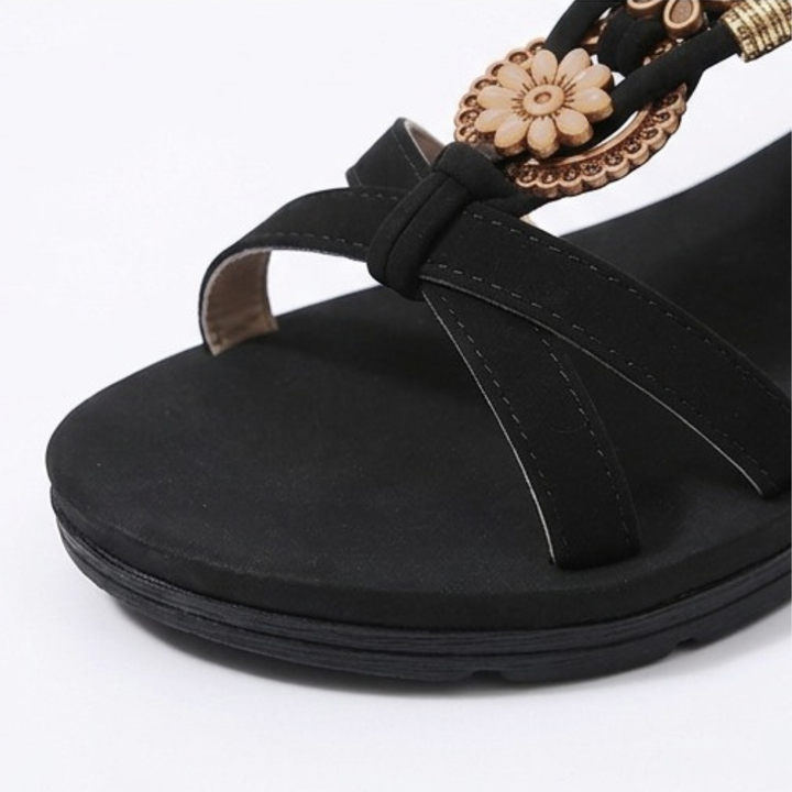 Soluna™ – Boho Flat Sandals with Gold Floral Charms