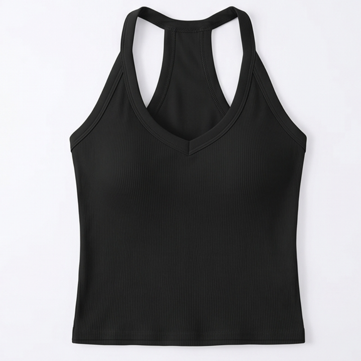 Lunella™ Ribbed V-Neck Tank with Built-In Bra
