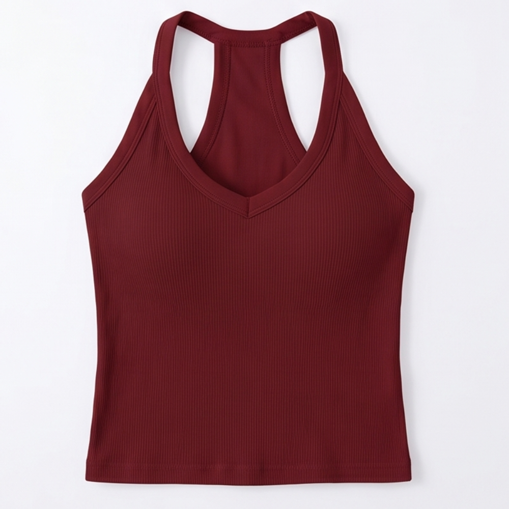 Lunella™ Ribbed V-Neck Tank with Built-In Bra