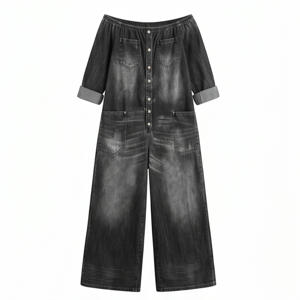 Soluna™ Off-Shoulder Wide Leg Denim Jumpsuit