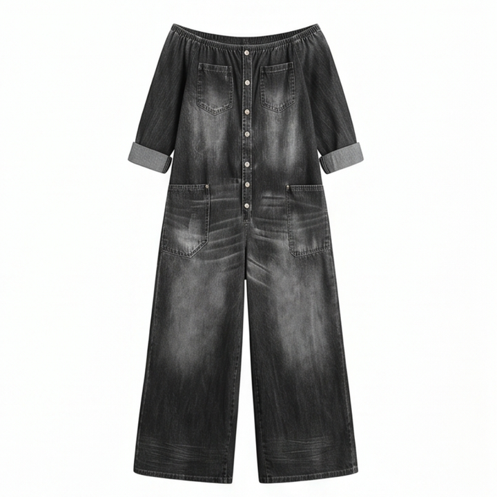 Soluna™ Off-Shoulder Wide Leg Denim Jumpsuit