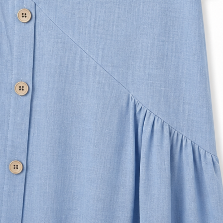 Lunavia™ – Cotton-Linen Asymmetric Button Midi Dress