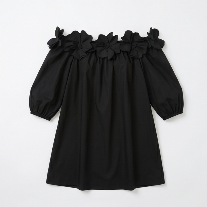 Florenza™ – Sculpted Rose Off-Shoulder Dress