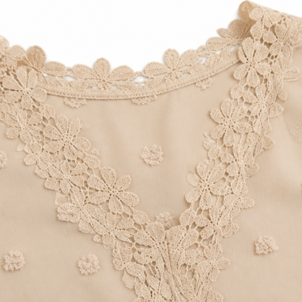Florenza™ Jacquard Crochet-Lace V-Neck Blouse
